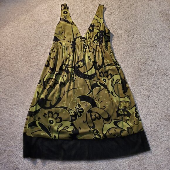 Evening cocktail black-and-marsh dress, deep V-neckline. Size 8 - Picture 2 of 8